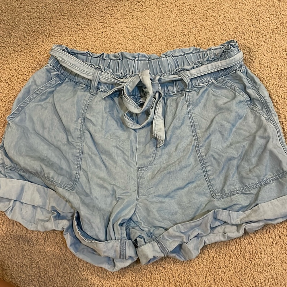 Light Blue Denim Shorts with Tie Waist